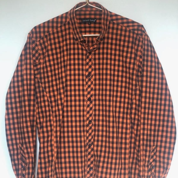 Large Men's Jared Lang Orange Blue Plaid Check - Picture 6 of 8